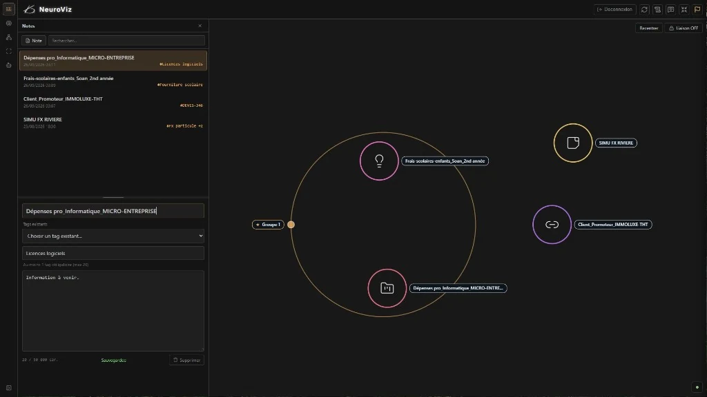 interface neuroviz notes liaisons pilotage projet coaching photorealisme 3d